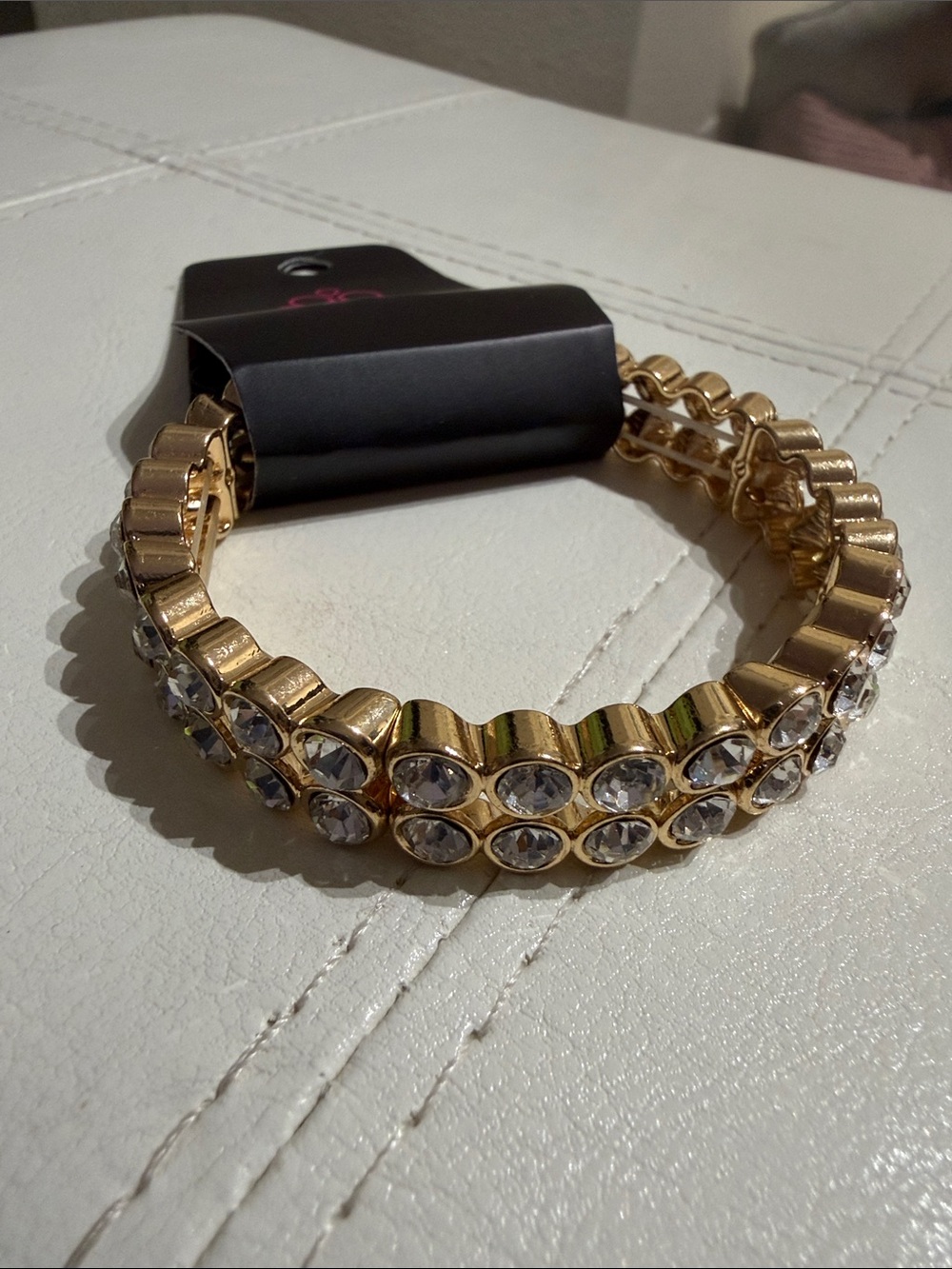 paparazzi Gold Crystal Double Row Stretch Bracelet